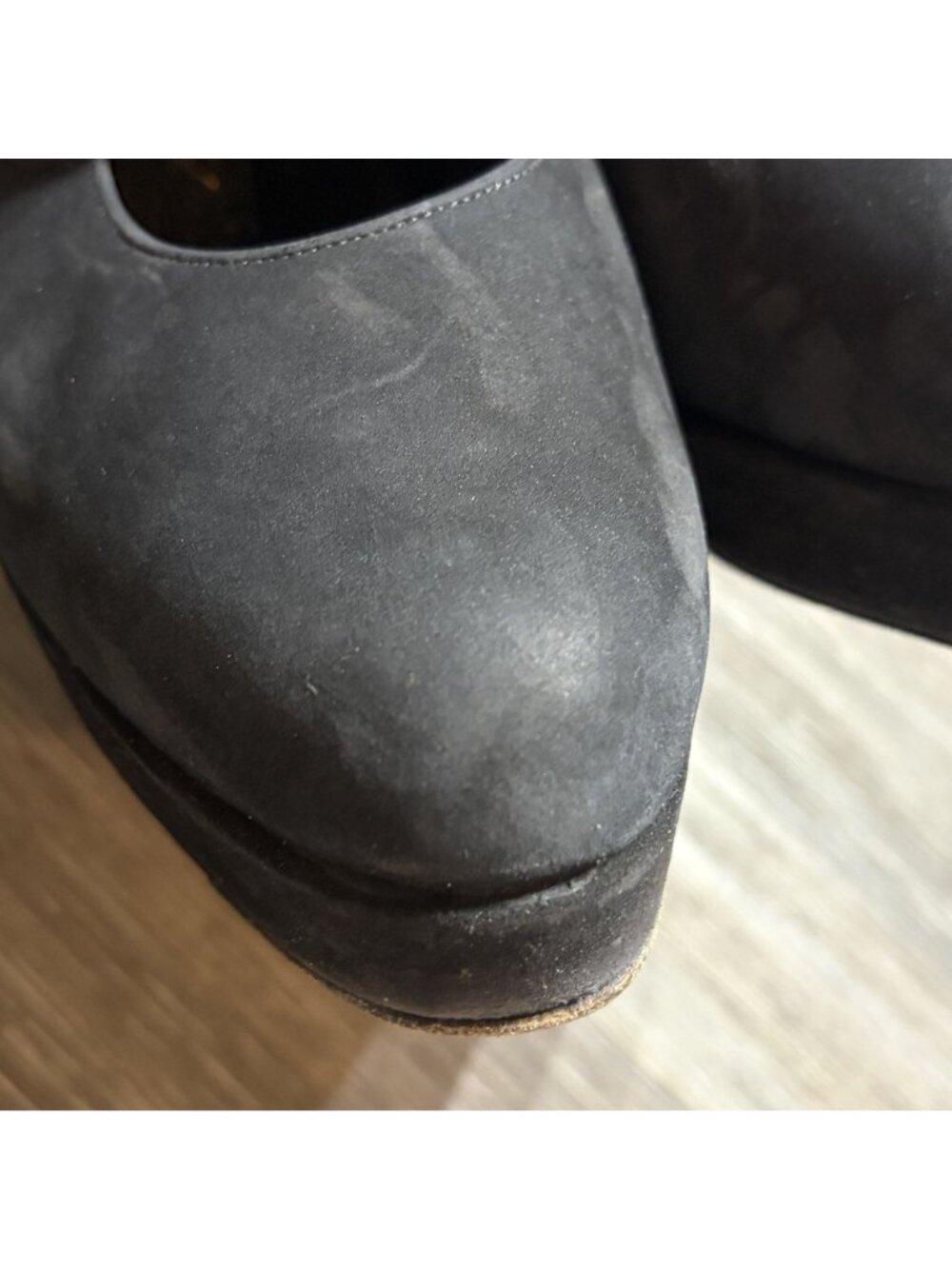 Karl Lagerfeld Suede Slingback Platform Heels 7M Black Almond Toe France VTG Y2K - Picture 13 of 13
